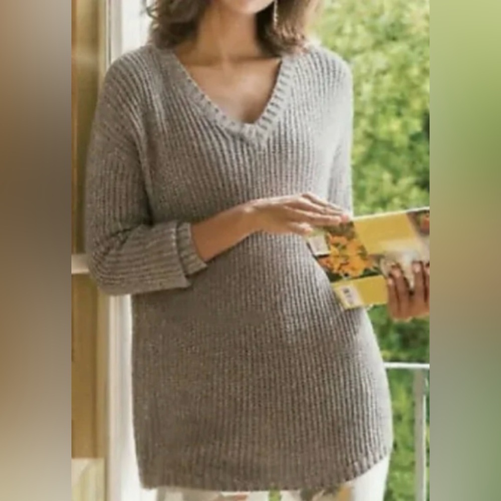 Soft Surroundings Chunky Soft V- Neck Knit Cabincore Sweater Women’s Size L